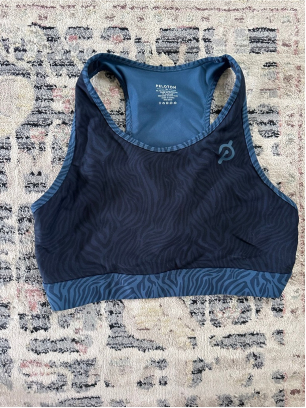 Women's Peloton Black Teal Zebra Print Sports Bra M